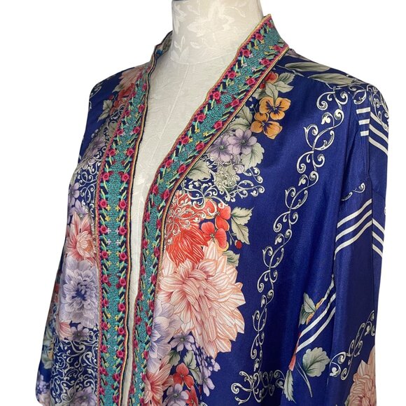 Johnny Was Womens Kimono Size XL Multicolor Blati Floral Side Slits Pure Silk - Picture 6 of 15